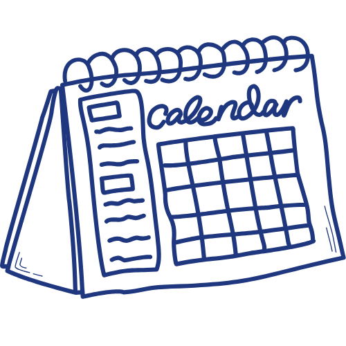 Spiral desk calendar with grid and notes section.